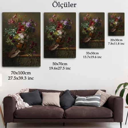 Renkli Çiçekli Vazo Dekoratif Kanvas Tablo, Duvar Dekoru 5925
