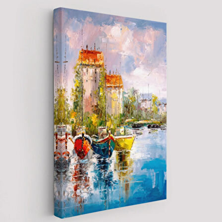 Yağlıboya Görünüm Liman Dekoratif Kanvas Tablo, Duvar Dekoru 5931