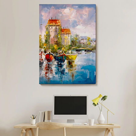 Yağlıboya Görünüm Liman Dekoratif Kanvas Tablo, Duvar Dekoru 5931