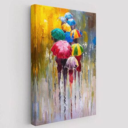 Yağlıboya Görünüm Renkli Şemsiyeler Dekoratif Kanvas Tablo, Duvar Dekoru 5932