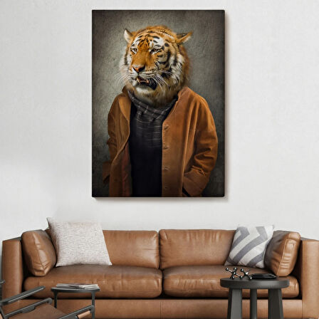 İnsan Görünüm Kaplan Dekoratif Kanvas Tablo, Duvar Dekoru 5938