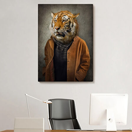 İnsan Görünüm Kaplan Dekoratif Kanvas Tablo, Duvar Dekoru 5938