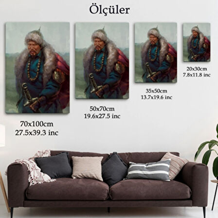 Yağlıboya Görünüm Moğol Ordular Komutanı Cengiz Han Dekoratif Kanvas Tablo, Duvar Dekoru 5965