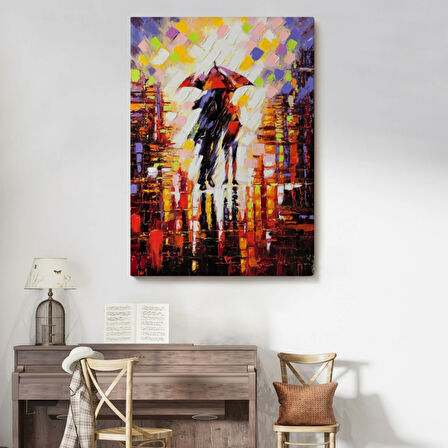 Yağmurda Yürüyen Aşıklar Sevgililer Dekoratif Kanvas Tablo, Duvar Dekoru 5972