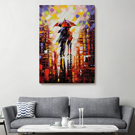 Yağmurda Yürüyen Aşıklar Sevgililer Dekoratif Kanvas Tablo, Duvar Dekoru 5972