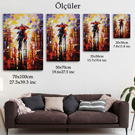 Yağmurda Yürüyen Aşıklar Sevgililer Dekoratif Kanvas Tablo, Duvar Dekoru 5972