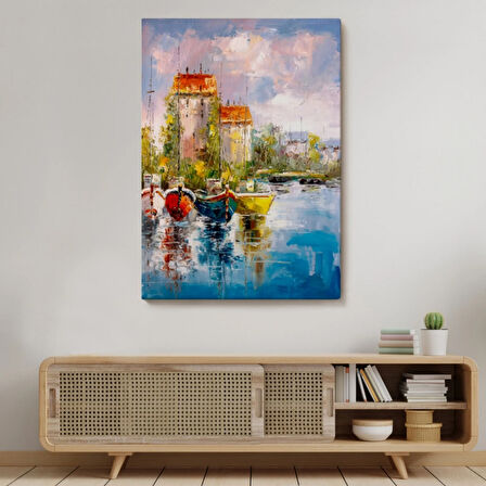 Yağlıboya Görünüm Liman Dekoratif Kanvas Tablo, Duvar Dekoru 5981