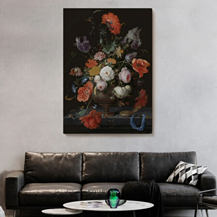 Renkli Çiçekli Vazo Dekoratif Kanvas Tablo, Duvar Dekoru 5996