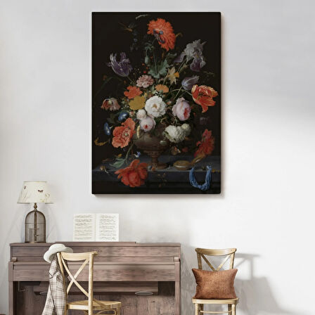 Renkli Çiçekli Vazo Dekoratif Kanvas Tablo, Duvar Dekoru 5996