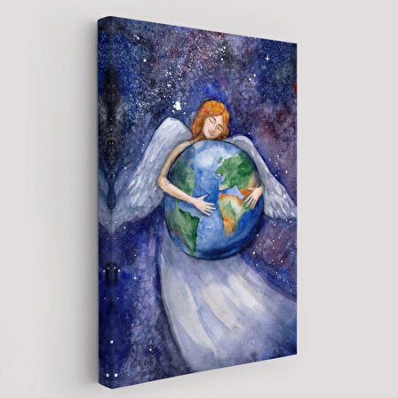 Dünyayı Kucaklayan Melek Dekoratif Kanvas Tablo, Duvar Dekoru 6000