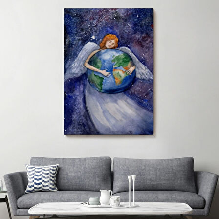 Dünyayı Kucaklayan Melek Dekoratif Kanvas Tablo, Duvar Dekoru 6000