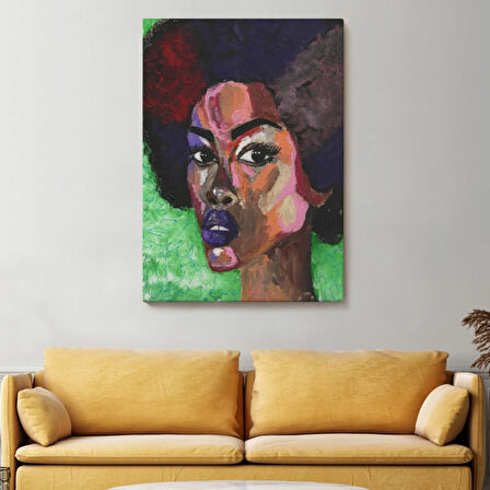 Pop Art Afrikalı Kadın Portresi Dekoratif Kanvas Tablo, Duvar Dekoru 6004
