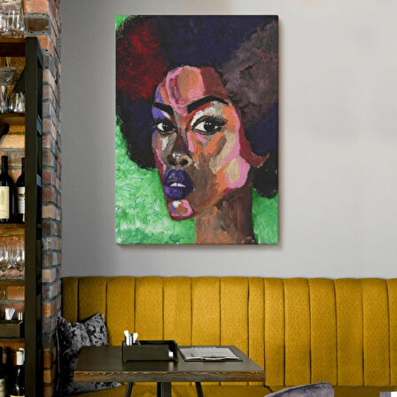 Pop Art Afrikalı Kadın Portresi Dekoratif Kanvas Tablo, Duvar Dekoru 6004