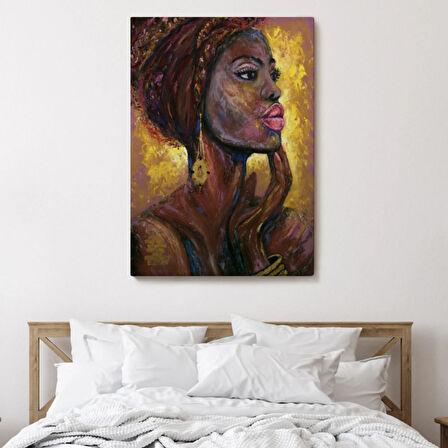 Pop Art Afrikalı Kadın Portresi Dekoratif Kanvas Tablo, Duvar Dekoru 6008