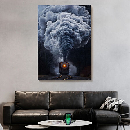 Kara Tren ve Gri Dumanı Dekoratif Kanvas Tablo, Duvar Dekoru 6015