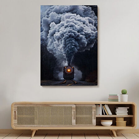 Kara Tren ve Gri Dumanı Dekoratif Kanvas Tablo, Duvar Dekoru 6015