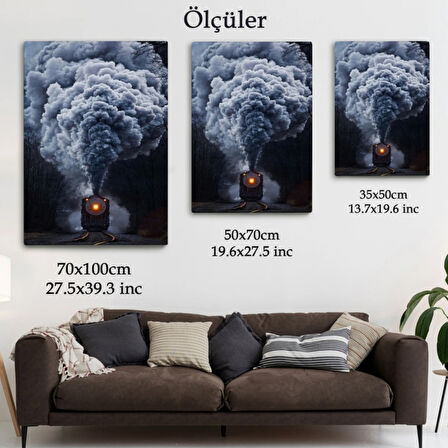 Kara Tren ve Gri Dumanı Dekoratif Kanvas Tablo, Duvar Dekoru 6015