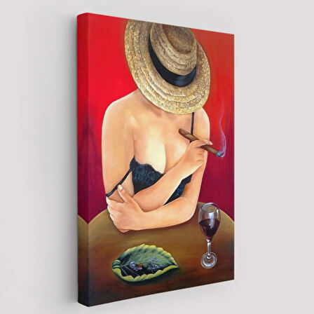 PopArt, Purosu ve Şarabı ile Cesur Kadın Dekoratif Kanvas Tablo, Duvar Dekoru 6018