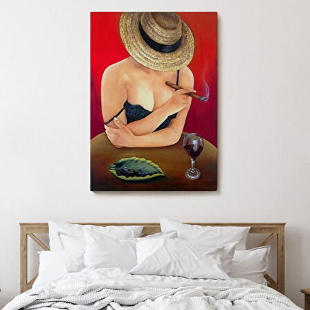 PopArt, Purosu ve Şarabı ile Cesur Kadın Dekoratif Kanvas Tablo, Duvar Dekoru 6018