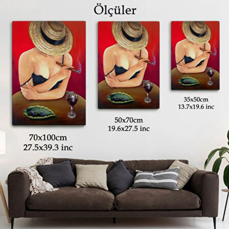 PopArt, Purosu ve Şarabı ile Cesur Kadın Dekoratif Kanvas Tablo, Duvar Dekoru 6018