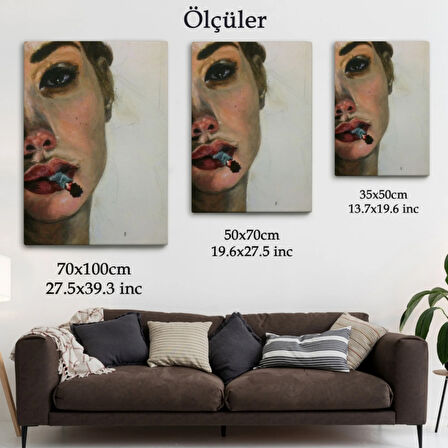 Sigara Tiryakisi Bitkin Kadın Dekoratif Kanvas Tablo, Duvar Dekoru 6019