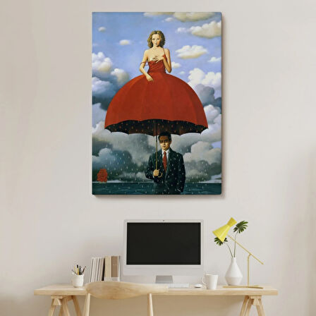 Sürreal Kırmızı Elbiseli Kadın Dekoratif Kanvas Tablo, Duvar Dekoru 6022