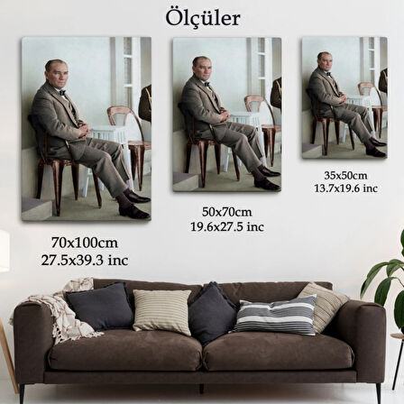 Sandalyede Oturan Karizmatik Atatürk Dekoratif Kanvas Tablo, Duvar Dekoru 6034