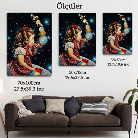 Galaksiler İle Oynayan Kız Dekoratif Kanvas Tablo, Duvar Dekoru 6042