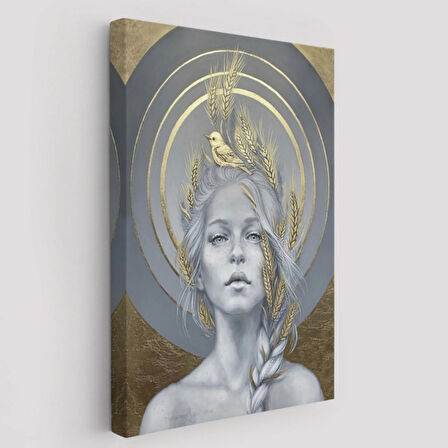 Güzel Kadın ve Altın Detayları Dekoratif Kanvas Tablo, Duvar Dekoru 6044