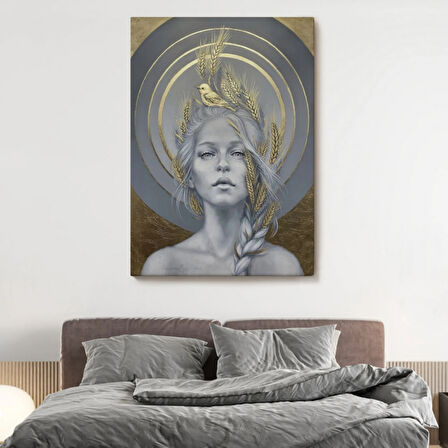 Güzel Kadın ve Altın Detayları Dekoratif Kanvas Tablo, Duvar Dekoru 6044