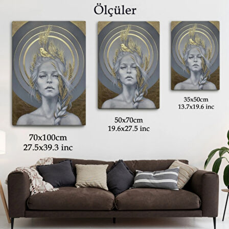 Güzel Kadın ve Altın Detayları Dekoratif Kanvas Tablo, Duvar Dekoru 6044