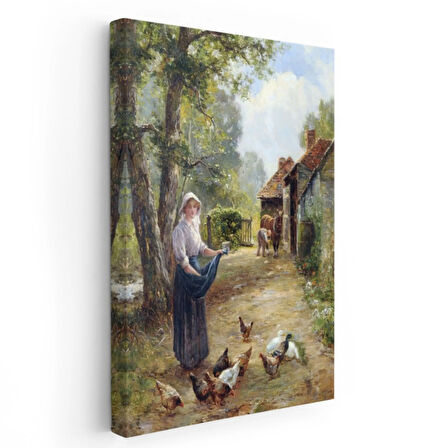 Köylü Kadın ve Tavukları Rusya Dekoratif Kanvas Tablo, Duvar Dekoru 6055
