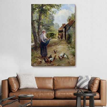 Köylü Kadın ve Tavukları Rusya Dekoratif Kanvas Tablo, Duvar Dekoru 6055