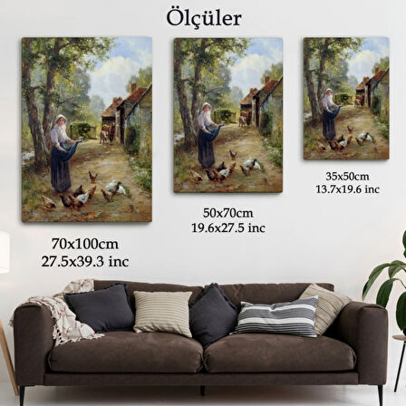 Köylü Kadın ve Tavukları Rusya Dekoratif Kanvas Tablo, Duvar Dekoru 6055