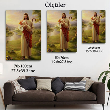 Kucağındaki Kuzu ile Hz İsa Dekoratif Kanvas Tablo, Duvar Dekoru 6064