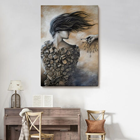 Kadın Kilitler İçinde Dekoratif Kanvas Tablo, Duvar Dekoru 6067