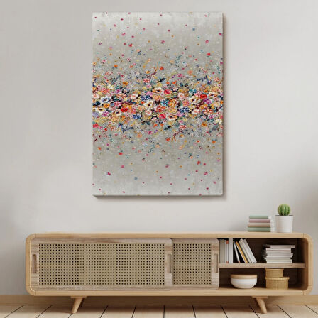 Renkli Çiçekler Temalı Dekoratif Kanvas Tablo, Duvar Dekoru 6085