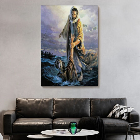 İsa Peteri Kurtarıyor Dekoratif Kanvas Tablo, Duvar Dekoru 6092