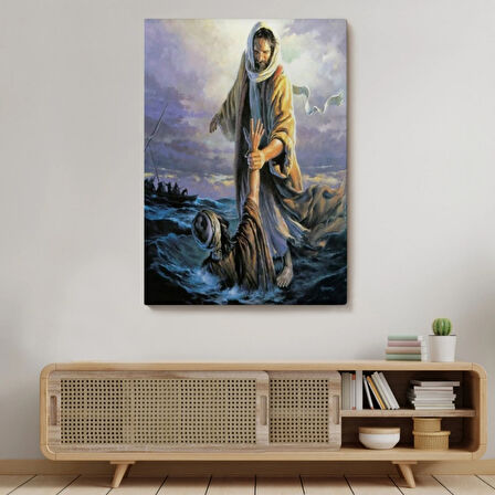 İsa Peteri Kurtarıyor Dekoratif Kanvas Tablo, Duvar Dekoru 6092