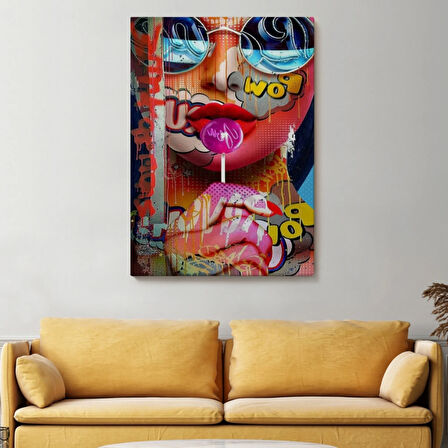 Renkli Kadın Pop Art Sokak Sanatı Dekoratif Kanvas Tablo, Duvar Dekoru 6107