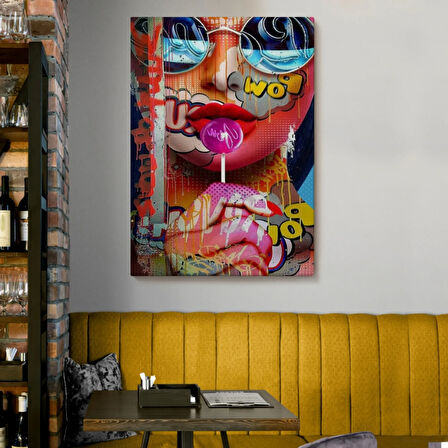 Renkli Kadın Pop Art Sokak Sanatı Dekoratif Kanvas Tablo, Duvar Dekoru 6107