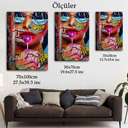 Renkli Kadın Pop Art Sokak Sanatı Dekoratif Kanvas Tablo, Duvar Dekoru 6107