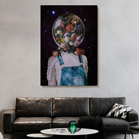 Çiçek Kafalı Kız Çocuk Dekoratif Kanvas Tablo, Duvar Dekoru 6114