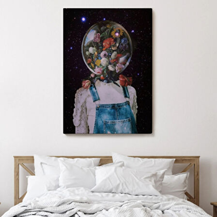 Çiçek Kafalı Kız Çocuk Dekoratif Kanvas Tablo, Duvar Dekoru 6114