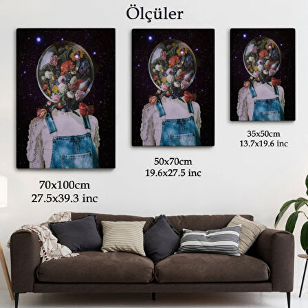 Çiçek Kafalı Kız Çocuk Dekoratif Kanvas Tablo, Duvar Dekoru 6114