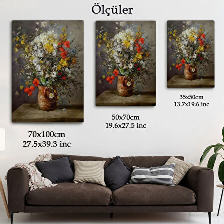 Renkli Çiçekler ile Vazo Dekoratif Kanvas Tablo, Duvar Dekoru 6119
