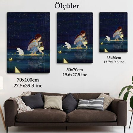 Yıldız Toplayan Kız ve Kedisi Dekoratif Kanvas Tablo, Duvar Dekoru 6129