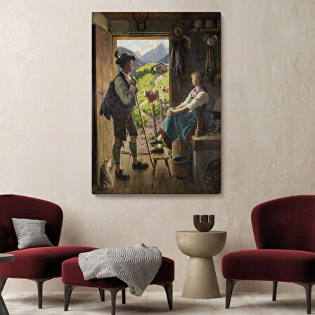 İsviçre Alpleri ve Aşıklar Dekoratif Kanvas Tablo, Duvar Dekoru 6164