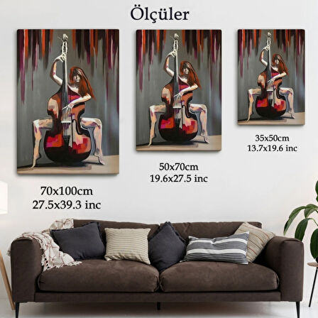 Çello Virtüözü Kadın Dekoratif Kanvas Tablo, Duvar Dekoru 6167