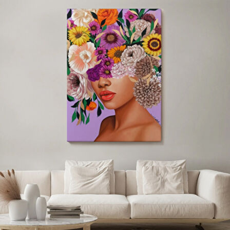 Kız Çocuğu ve Çiçekli Kafa Dekoratif Kanvas Tablo, Duvar Dekoru 6190